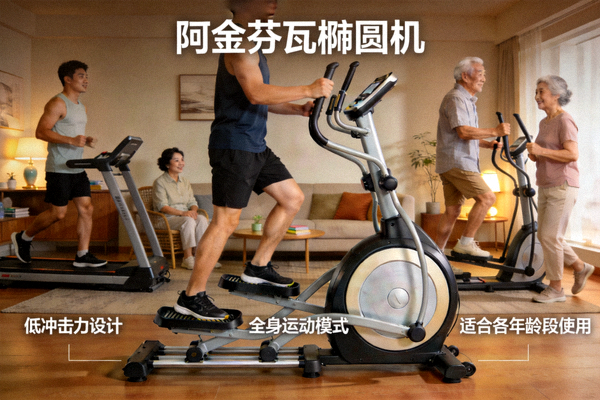 阿金芬瓦椭圆机，低冲击力设计，全身运动模式，适合各年龄段使用